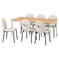 DANDERYD/EBBALYCKE yemek masası takımı, meşe kaplama/beyaz-Idekulla bej