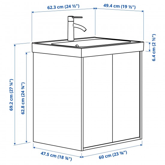 HAVBACK/ORRSJÖN lavabo dolabı kombinasyonu, koyu gri