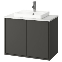 HAVBACK/TOLKEN/ORRSJÖN lavabo dolabı kombinasyonu, koyu gri-beyaz mermer görünüm