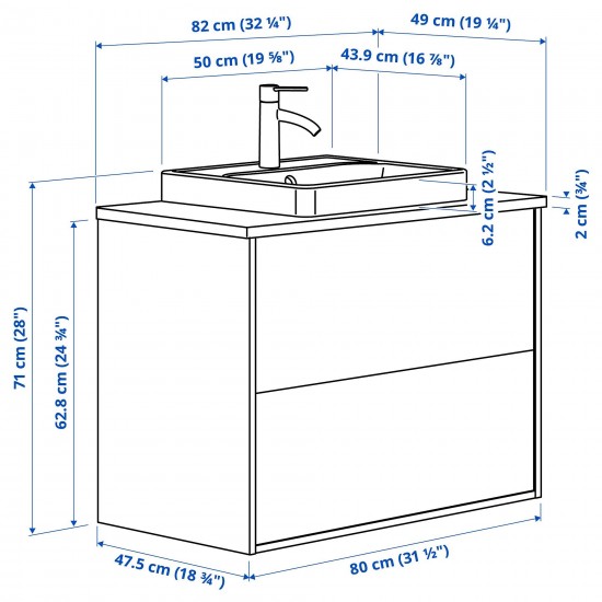 HAVBACK/TOLKEN/ORRSJÖN lavabo dolabı kombinasyonu, beyaz-beyaz mermer görünüm