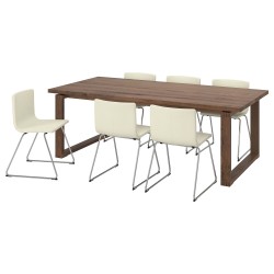 MÖRBYLANGA/BERNHARD yemek masası takımı, kahverengi-beyaz