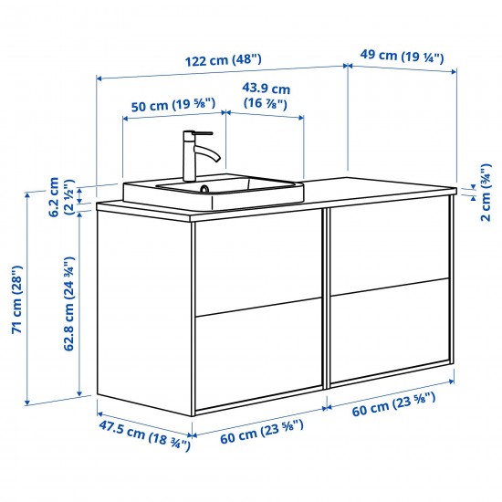 HAVBACK/ALSKEN/ORRSJÖN lavabo dolabı kombinasyonu, koyu gri-bambu