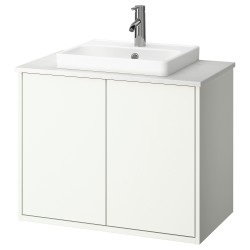 HAVBACK/TOLKEN/ORRSJÖN lavabo dolabı kombinasyonu, beyaz-beyaz mermer görünüm