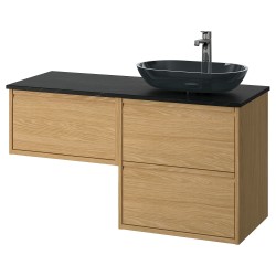 ANGSJÖN/TOLKEN/OXMYREN lavabo dolabı kombinasyonu, meşe görünümlü-siyah mermer görünüm