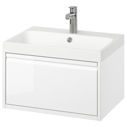 ANGSJÖN/BACKSJÖN lavabo dolabı kombinasyonu, parlak cila beyaz