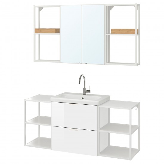 ENHET/TVALLEN banyo mobilyası seti, beyaz-parlak cila beyaz