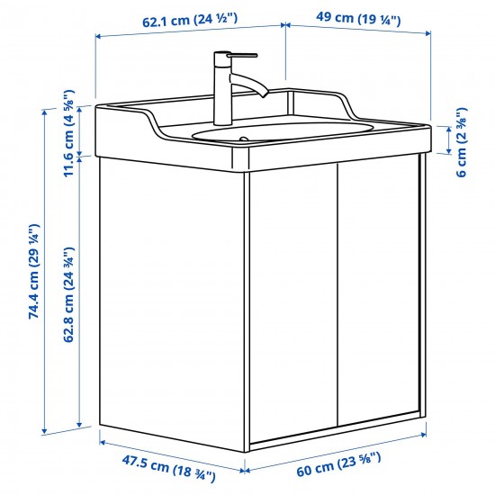 TANNFORSEN/RUTSJÖN lavabo dolabı kombinasyonu, açık gri