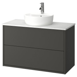 HAVBACK/TOLKEN/TÖRNVIKEN lavabo dolabı kombinasyonu, koyu gri-beyaz mermer görünüm